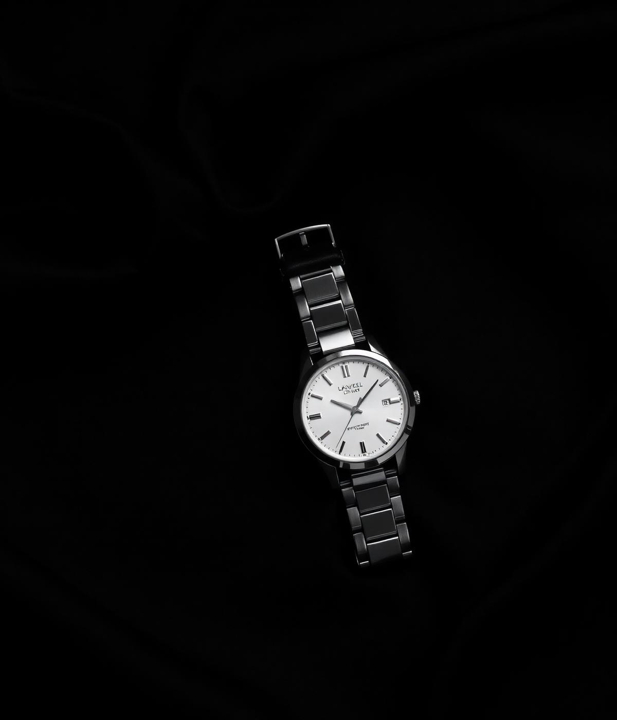 Silver watch on dark silk